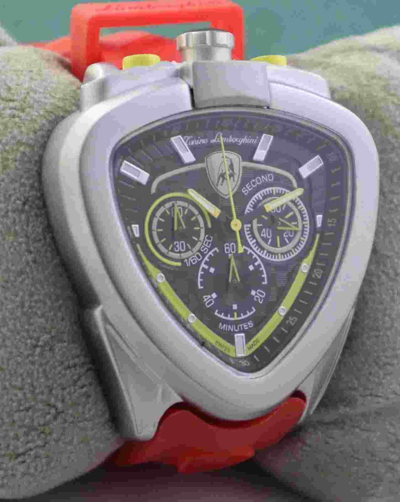 Luxury Lamborghini Men Chronograph Black Dial Wristwatch Red Rubber Band