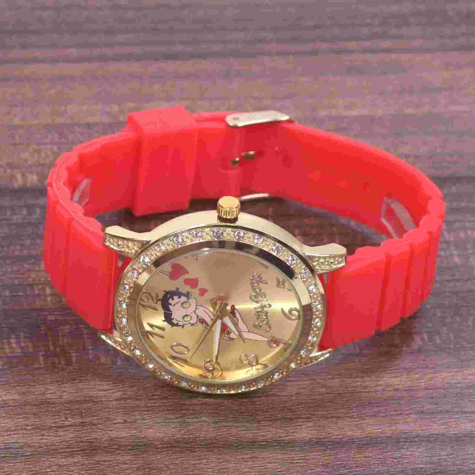 Betty Boop Women's Gold Finish Analog Wristwatch Red Silicone Band