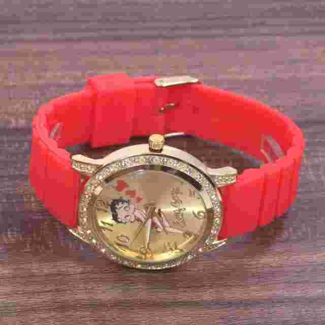 Betty Boop Women's Gold Finish Analog Wristwatch Red Silicone Band