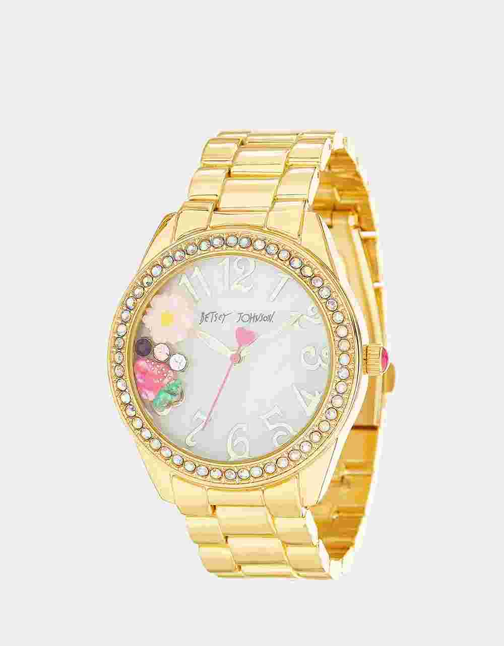 CHIC AND BEAUTIFUL BETSEY TIME GOLD CHARMED WATCH BNWT