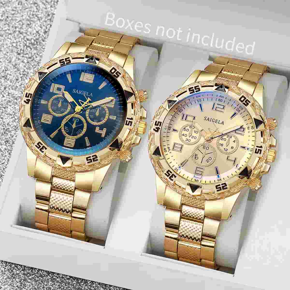 2Pcs/Set Men Business Watches Fashion Arabic Dial Steel Band Male'S Quartz Watch