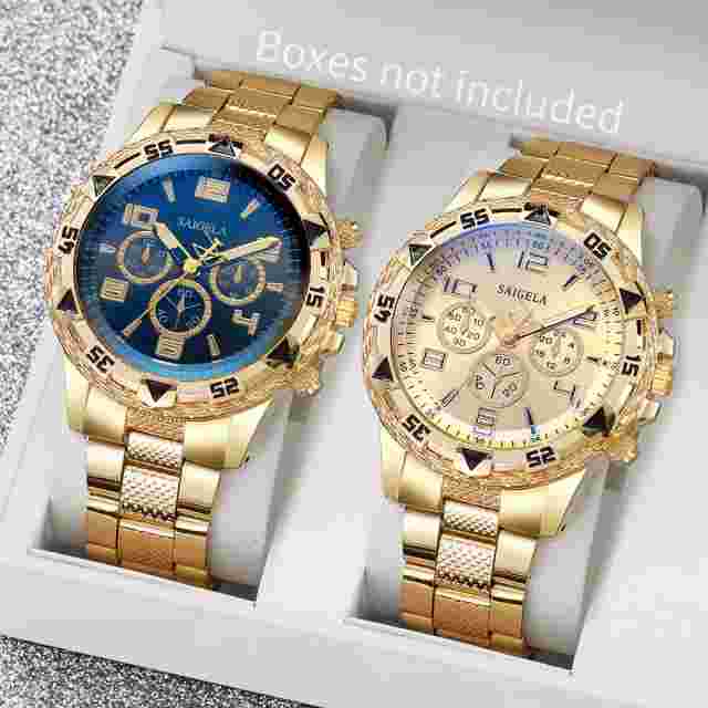 2Pcs/Set Men Business Watches Fashion Arabic Dial Steel Band Male'S Quartz Watch