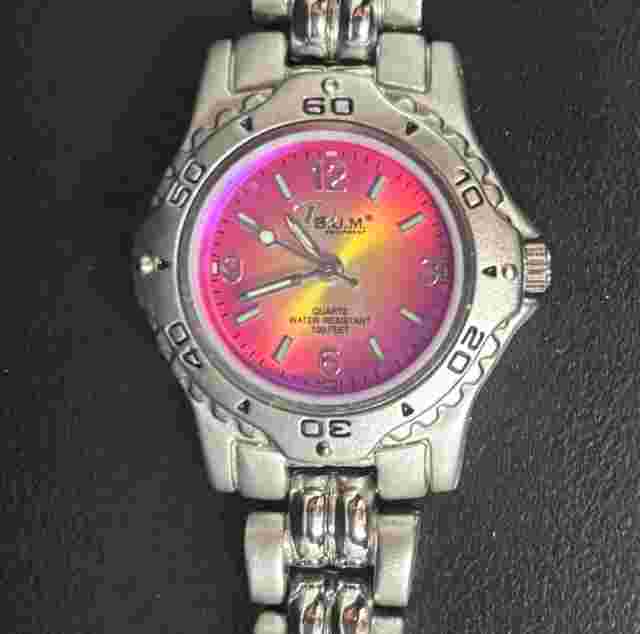 BUM B.U.M. pink face Stainless Steel Water Resistant Watch needs battery vintage