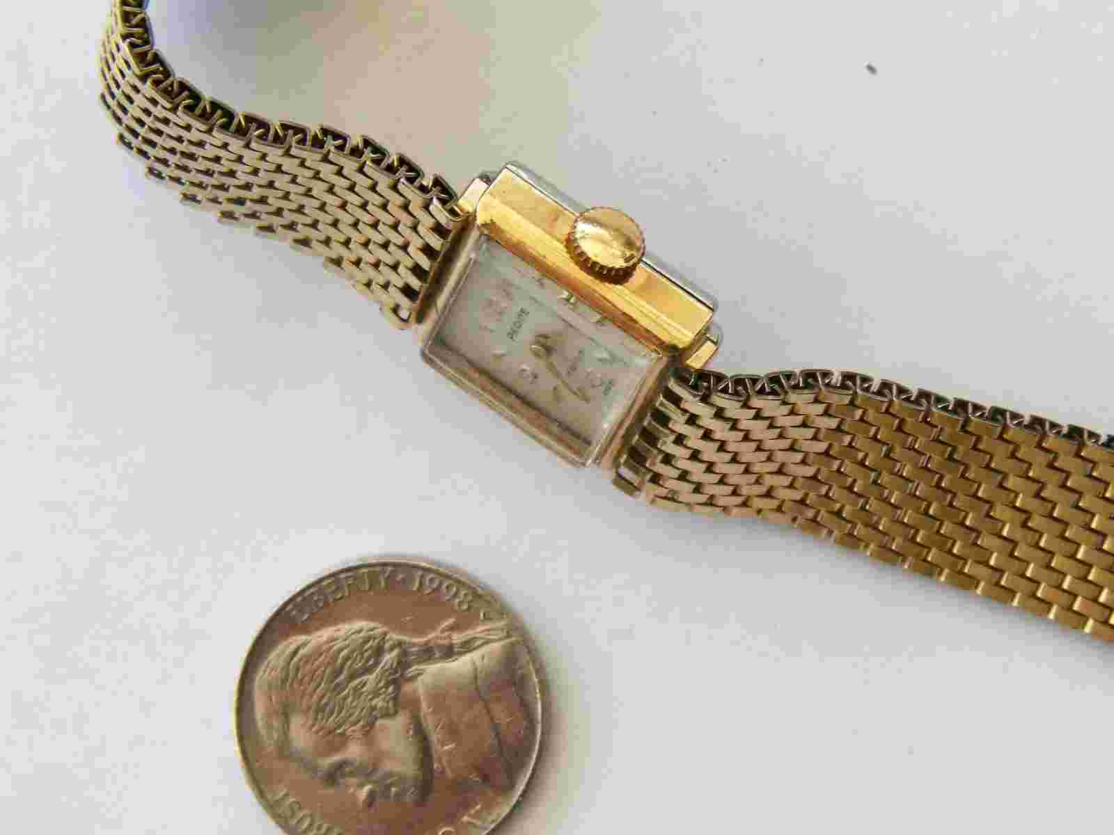 VNTG SWISS PEDRE 10K RPG 17 JEWELS WATCH & 12K GOLD FILLED BRACELET