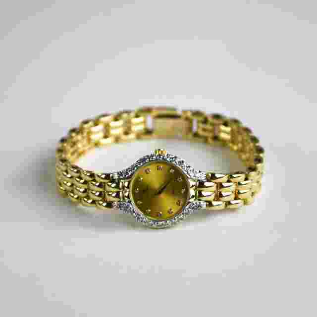 14K Yellow Gold Cyma Diamond Dial & Bezel Swiss Watch