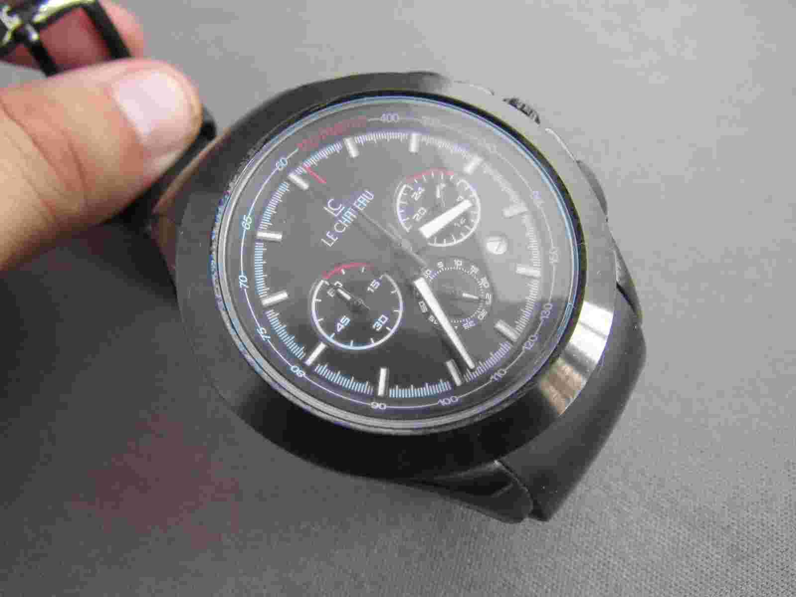 LE CHATEAU 5 ATM WR CHRONOGRAPH BLACK SPORTS BAND MENS WRISTWATCH
