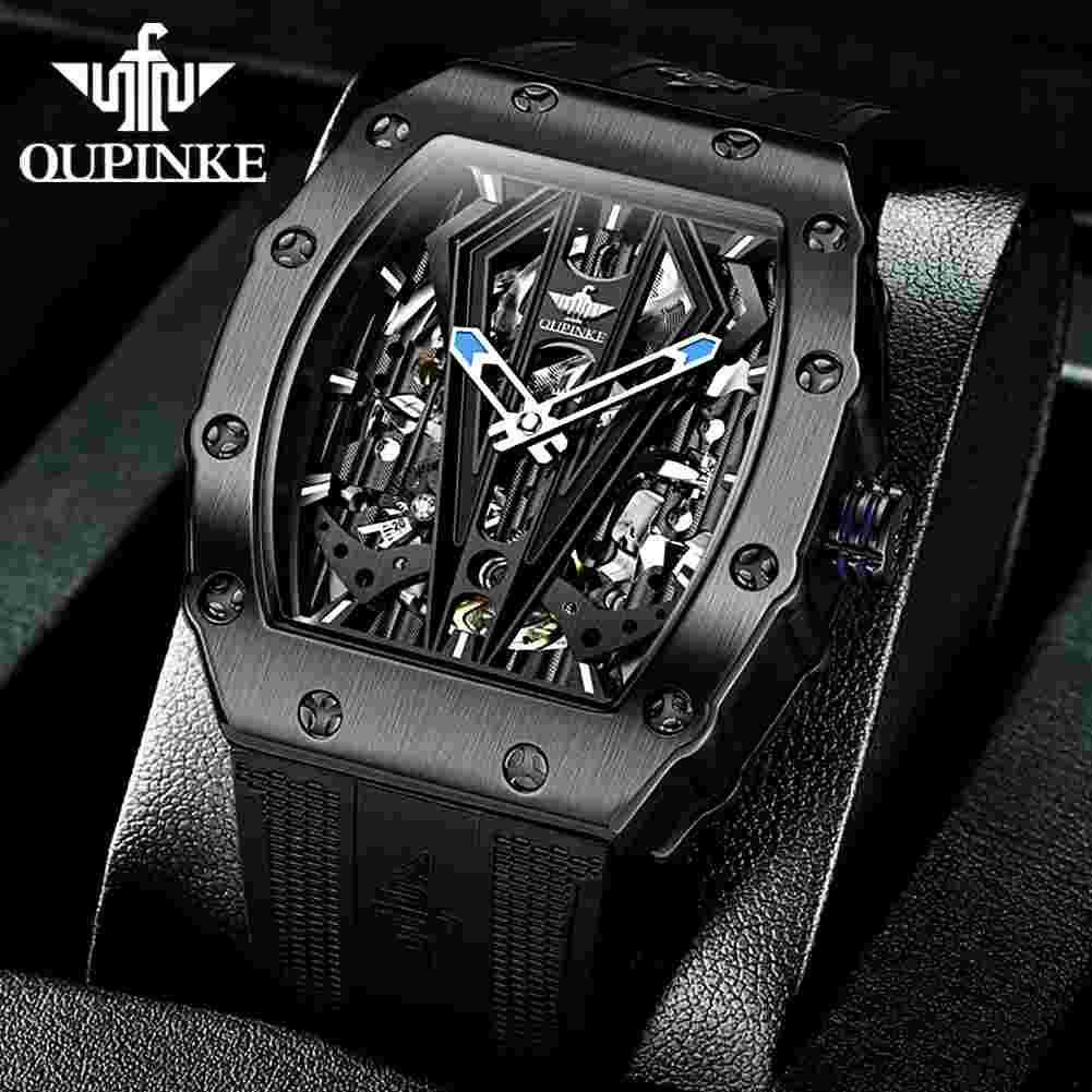 Automatic Mechanical Watch for Man Waterproof Tonneau Tungsten Steel Case Sapph