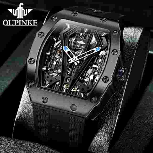 Automatic Mechanical Watch for Man Waterproof Tonneau Tungsten Steel Case Sapph