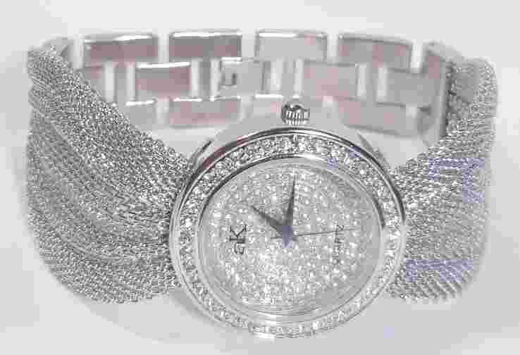Women Adee Kaye Watch Ak20l Rhodium Plated Silver Mesh Band Austrian Crystal