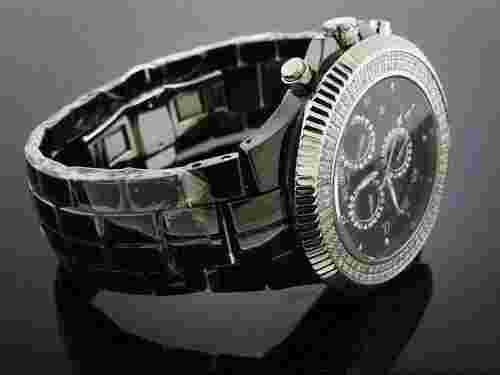 IceTime Men's Black Ceramic Sapphire Glass 47MM Round 1.00CT Diamond Watch