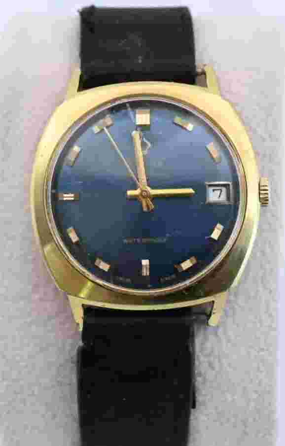 Vintage Rare Orfina Blue Face Golden Flame Swiss Men's Watch