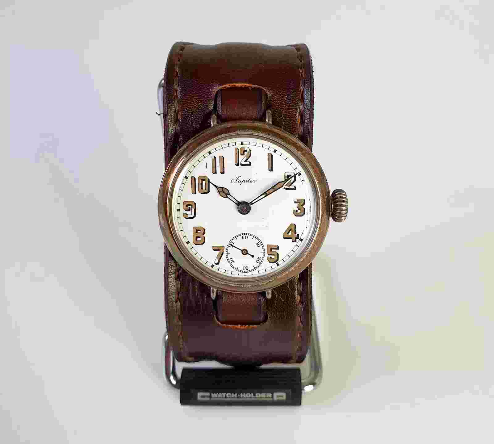 Vintage Jupiter Trench Watch Large 40mm White Enamel Cal Cortebert 489 Working