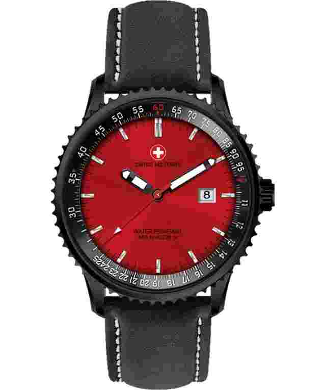 CX Swiss Military Lightning Nero Rawhide Swiss Watch 44mm 20ATM Red Dial 3123