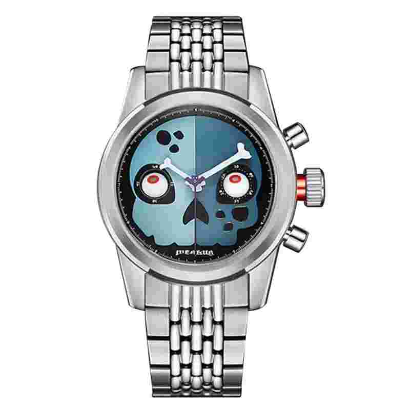 MERKUR Men Chronograph Watch Pilot Skull Manual Wind Mechanical Wristwatch ST29