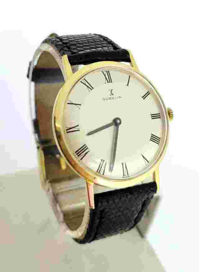 Vintage Solid 18k GUBELIN Mens Winding Watch 1960s Cal G7017 EXLNT RARE High End