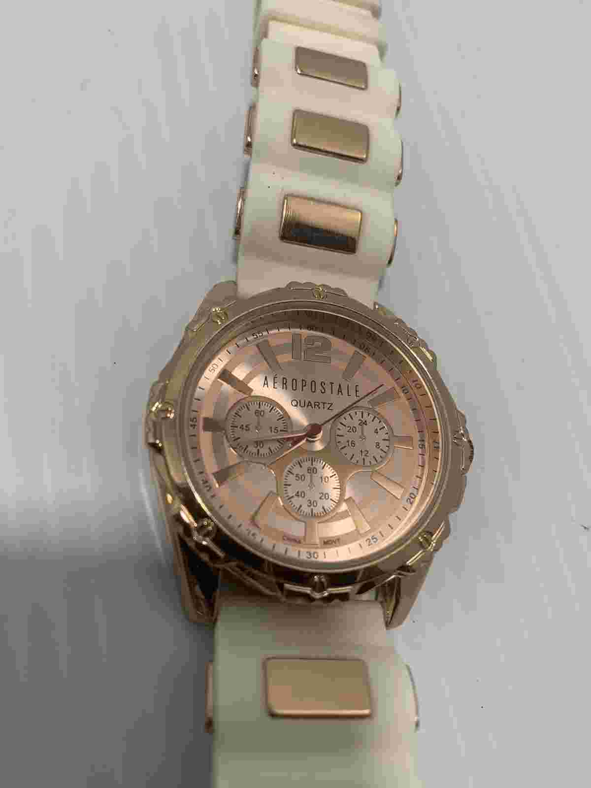Aeropostale Watch, White & Rose Goldtone, Link Bracelet Band, WORKING!