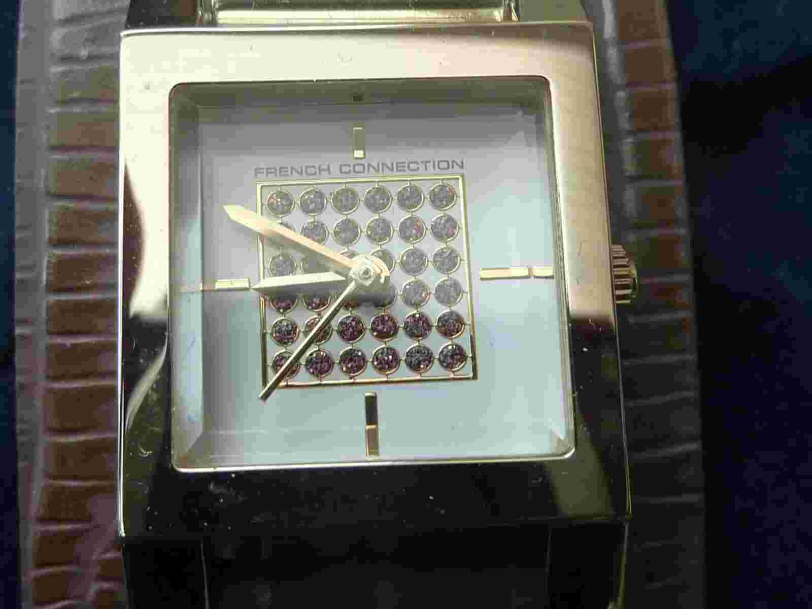 FCUK TIME SQUARE DIAL WATCH WITH LEATHER STRAP N9