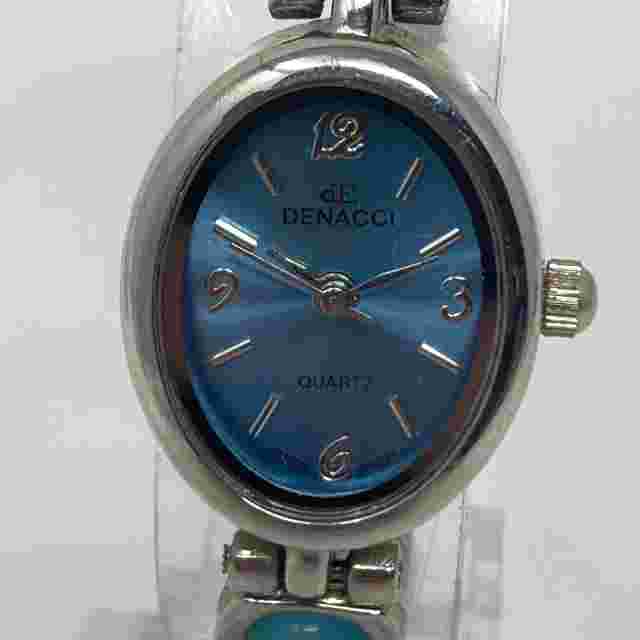 Denacci Watch Women 19mm Silver Tone Blue Dial Cats Eye WR Oval New Battery 7.5"