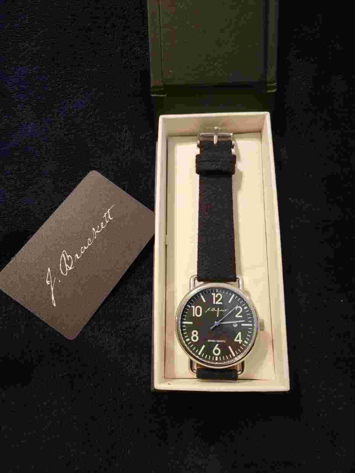 J.Brackett Black Wool Band Ronda Quartz Watch  New