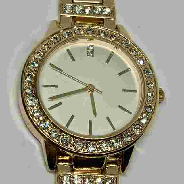 FMD gold tone rhinestones quartz analog women’s wrist watch 34mm size 8” running