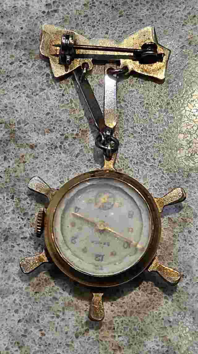 Very Unusual Vintage Semca Watch Pendant Beautiful Flower w/ Yellow Bow; Estate!