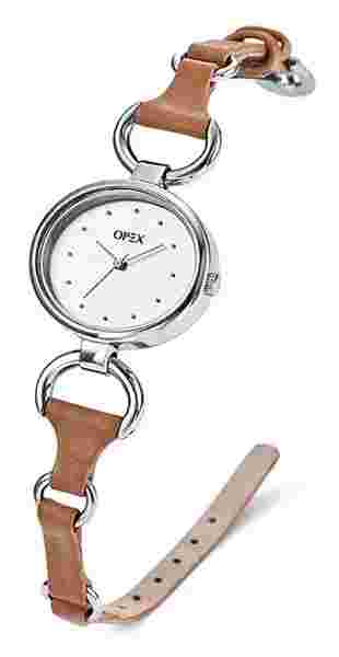 NEW OPEX PARIS MY BUTTERFLY SILVER TONE,BROWN LEATHER BAND,OVAL WATCH X3731LA2