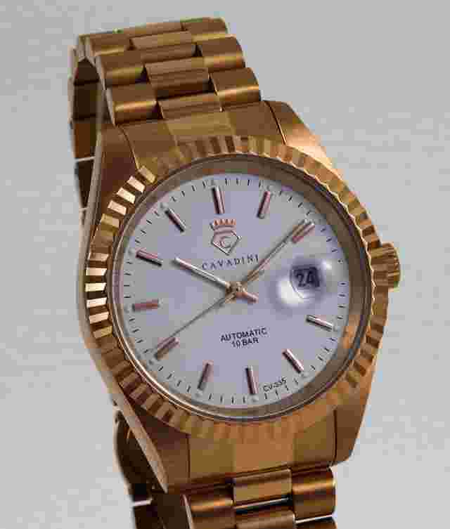 Cavadini Men's Watch Automatic CV-335 Leonardo Miyota 8215 Steel Rotgold-Weiß