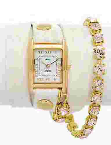 LA MER Eggshell w/ Silk Chandelier Crystal Chain Wrap Watch