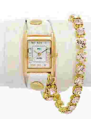 LA MER Eggshell w/ Silk Chandelier Crystal Chain Wrap Watch