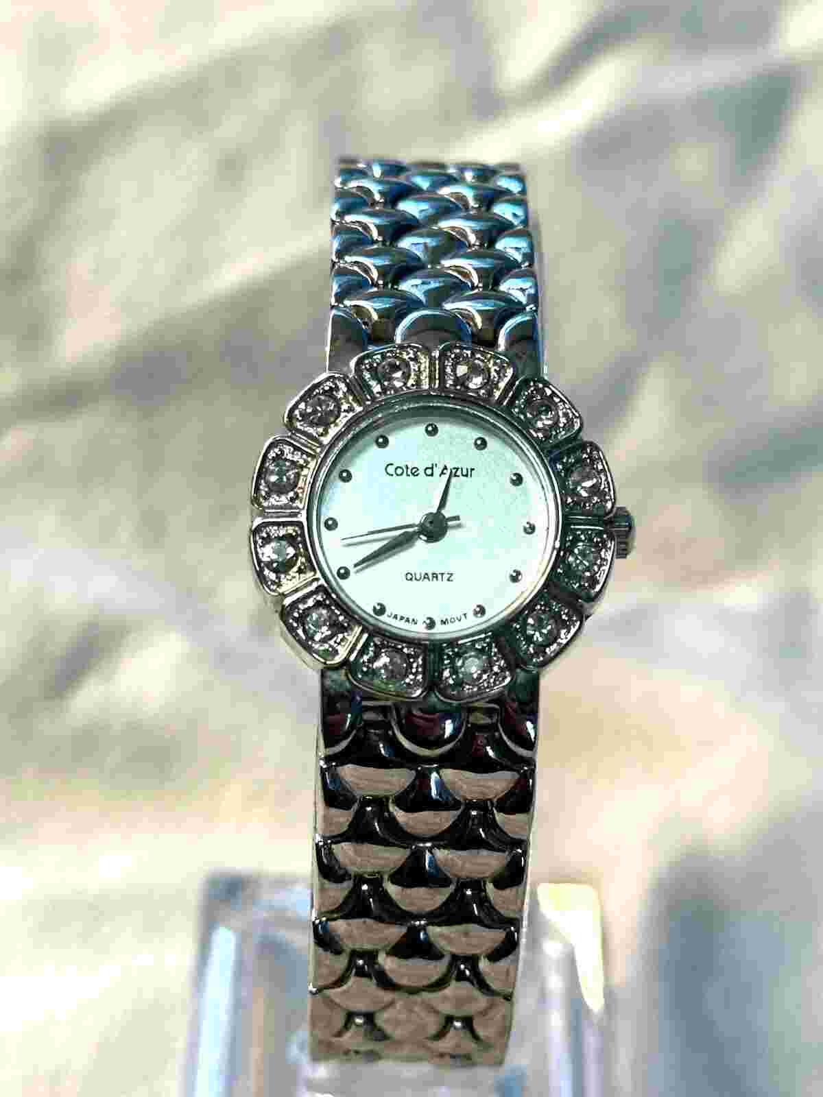 COTE D' AZUR Women's Watch Silver Tone Bracelet ,Gemmed Dial, New Battery