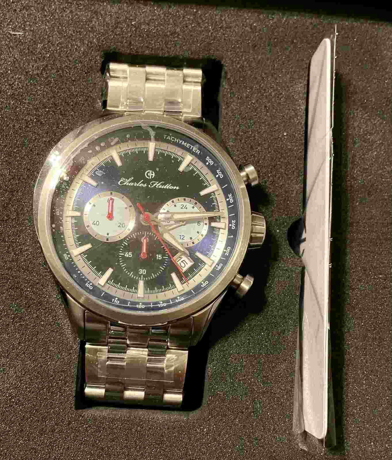 Charles Hutton Tachymeter mens watch with Navy face and silver band