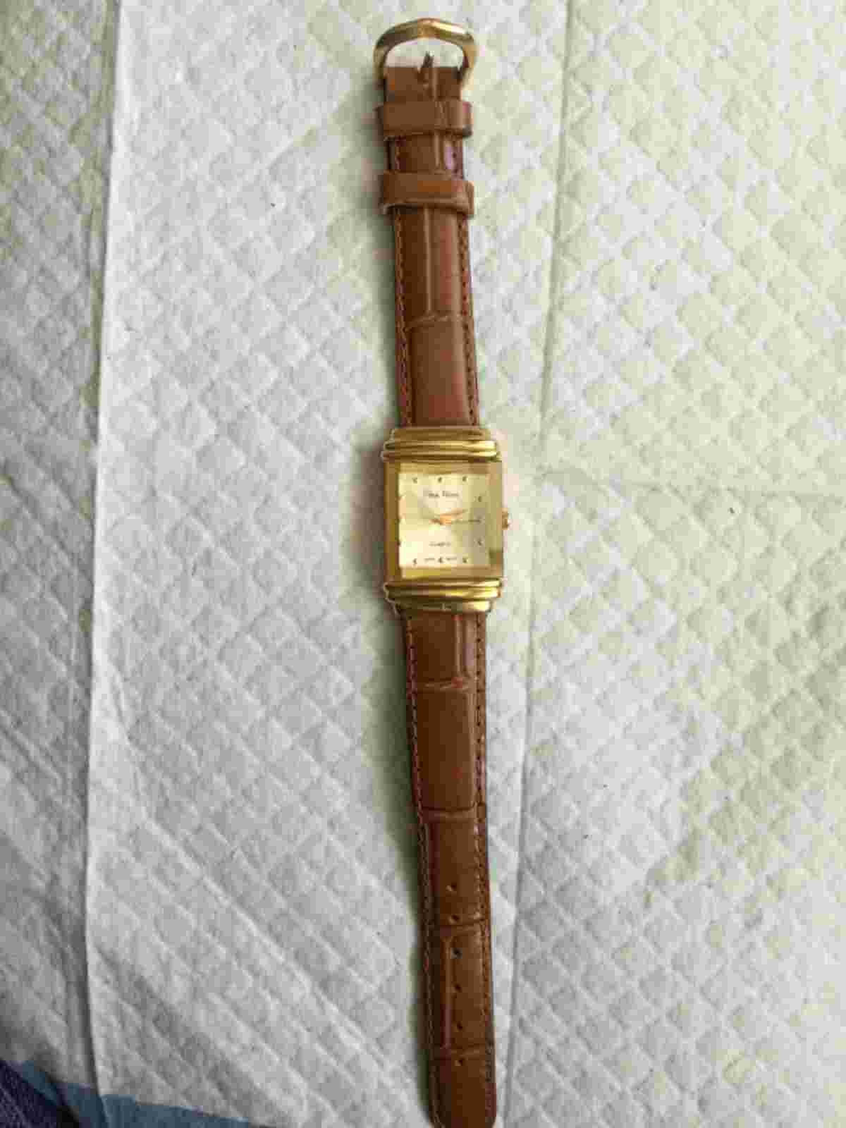 VINTAGE PIERRE NICOLE PIERRE QUARTZ JAPAN MOVT GOLD TONE WATCH W BROWN LEATHER