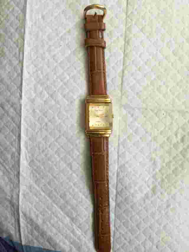 VINTAGE PIERRE NICOLE PIERRE QUARTZ JAPAN MOVT GOLD TONE WATCH W BROWN LEATHER