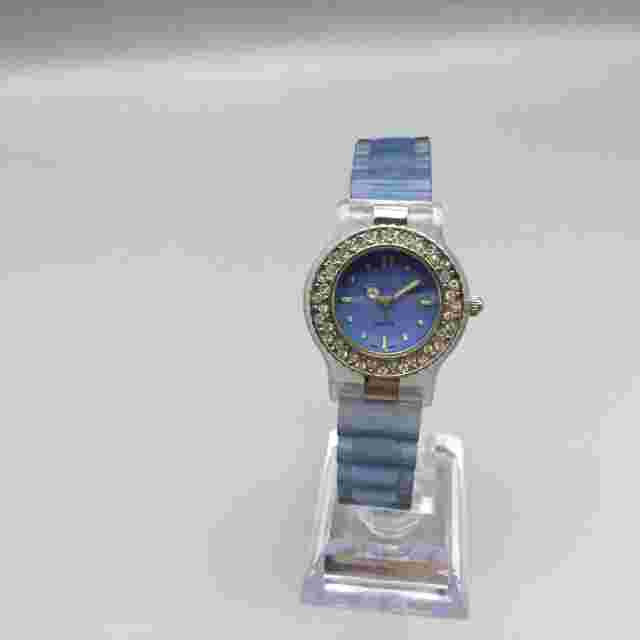 Vintage Avon Watch Women 28mm Silver Tone Blue Dial Bling  New Battery