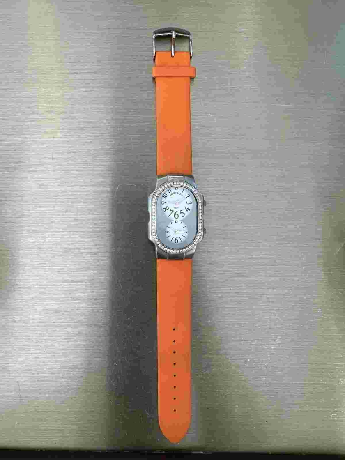 Philip Stein Teslar Dual Time Black White Dial Womens Quartz Watch Diamond Bezel