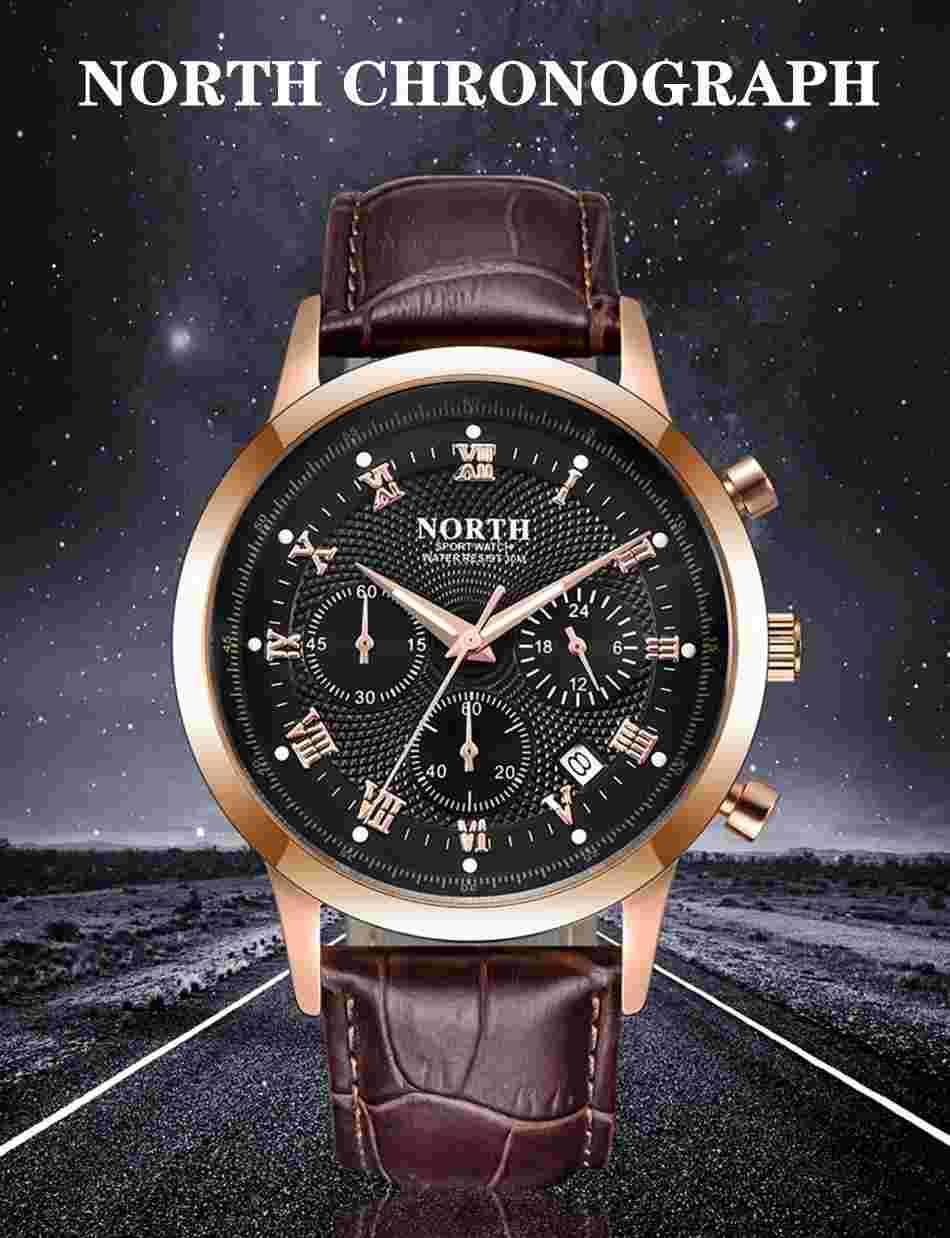 New Men’s North Gold & Brown Color Chronograph Luxury Dress Watch