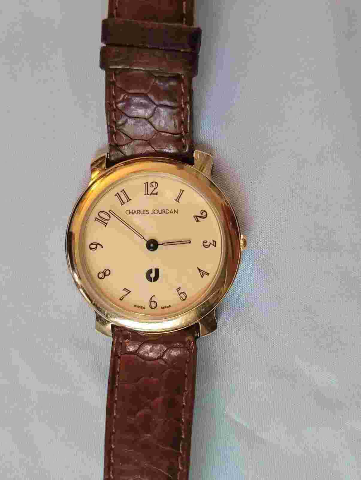 Antique Vintage Charles Jourdan Mens Unisex Analog Watch Leather Band 32mm Case