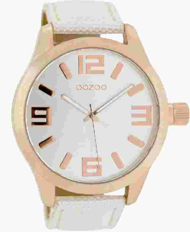 ooZoo women's watch men's rose gold white gray C6615 C6619 46mm leather strap UniSex