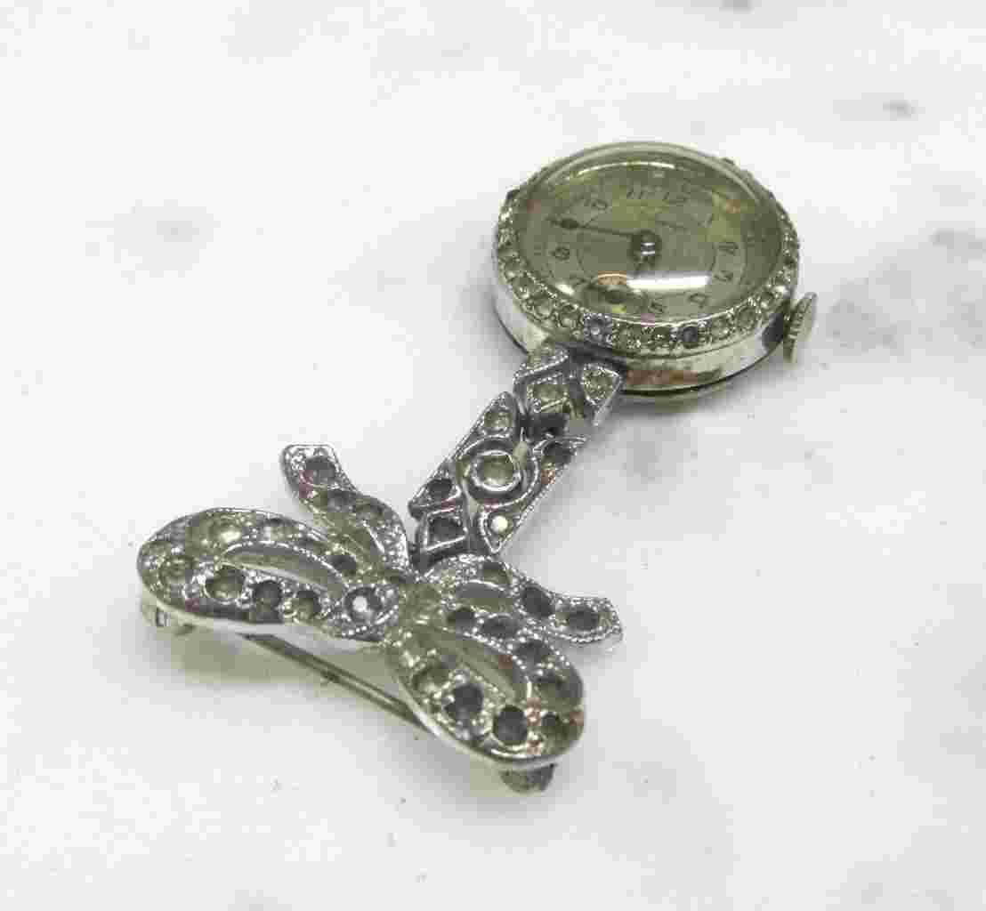 Vintage Kingston Watch Pin / Brooch w/ Clear Stones; 7 Jewels ~ 2-C184