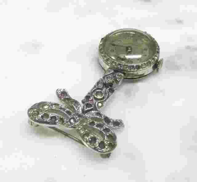 Vintage Kingston Watch Pin / Brooch w/ Clear Stones; 7 Jewels ~ 2-C184