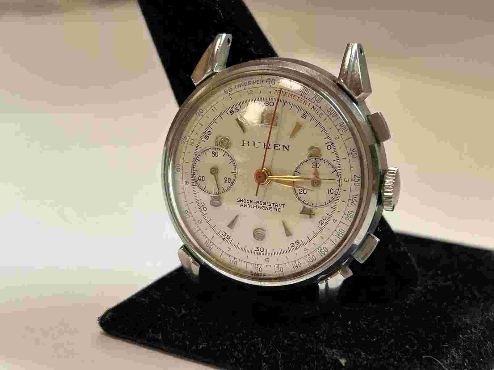 Vintage BUREN Chronograph Watch 17 Jewel Cal. 210 Stainless 33mm Running