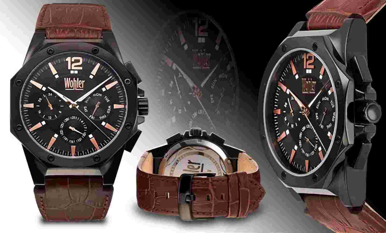 NEW Wohler 1295M Christoph Series Multi-Function Leather Day Date Brown Watch