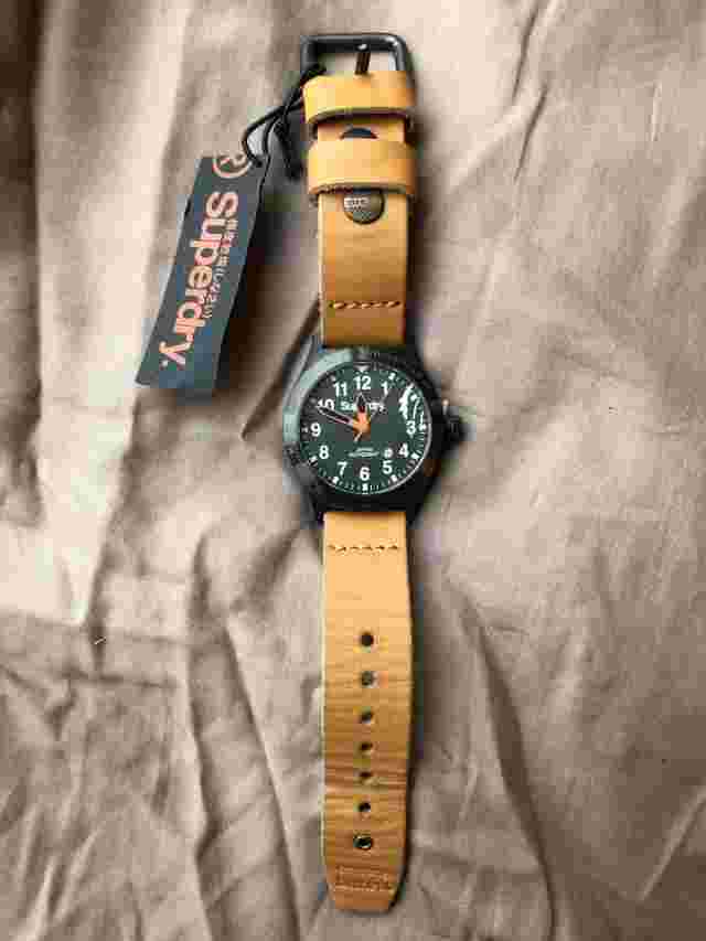 Superdry Watch SYG105TB Tan Leather Strap Black Stainless Steel Case