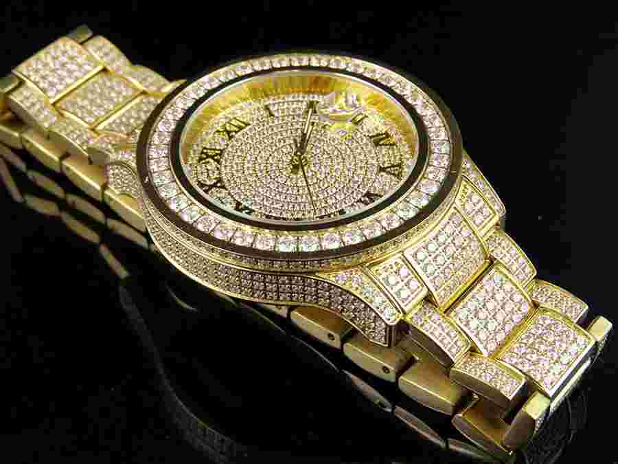 Mens Jewelry Unlimited Yellow Gold Steel Simulated Diamond Watch 45mm Dj-01