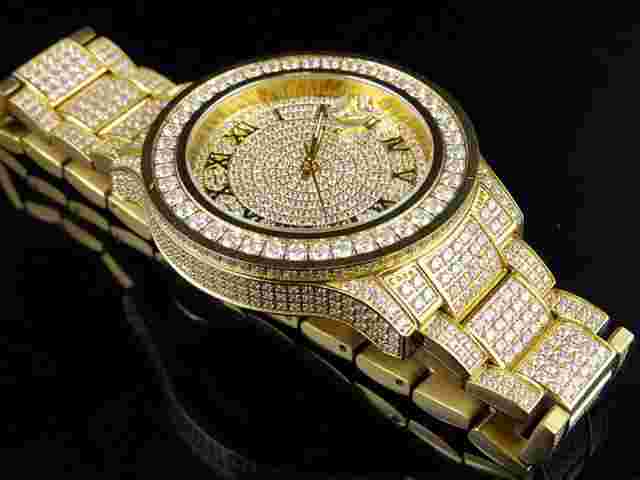 Mens Jewelry Unlimited Yellow Gold Steel Simulated Diamond Watch 45mm Dj-01
