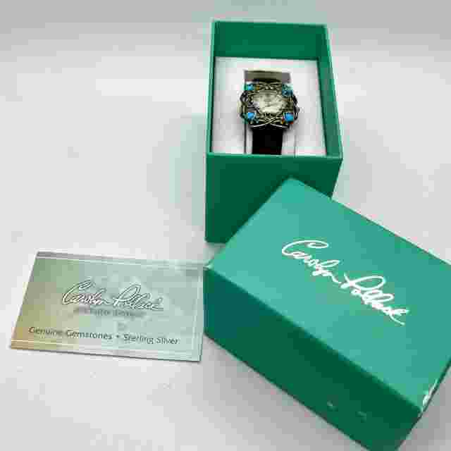 Carolyn Pollack Sterling Silver 925 Turquoise Watch Black Leather Southwestern