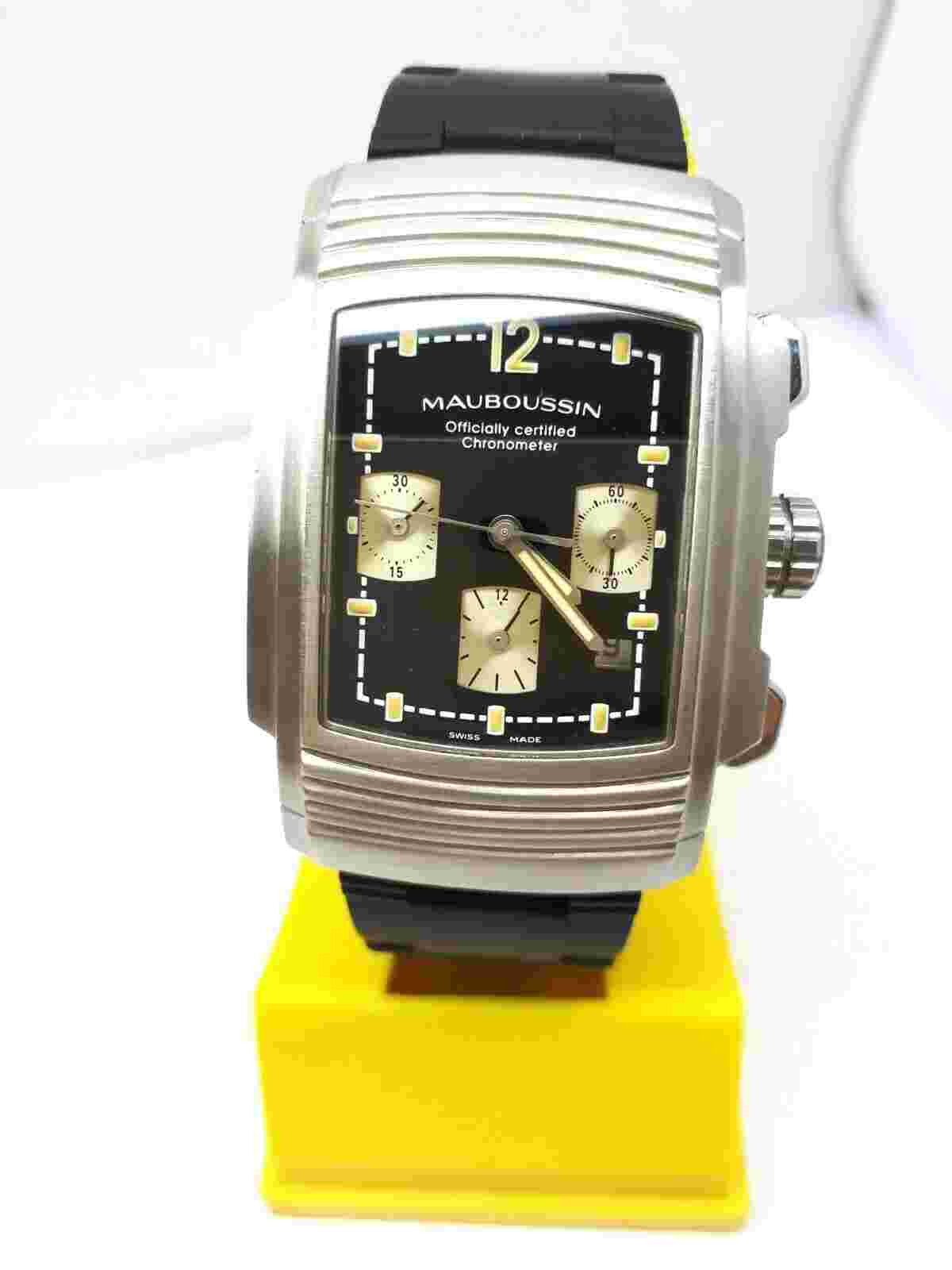MAUBOUSSIN FOUGA CHRONOMETER AUTO DATE CHRONOGRAPH STEEL RUBBER WATCH SWISS MEN