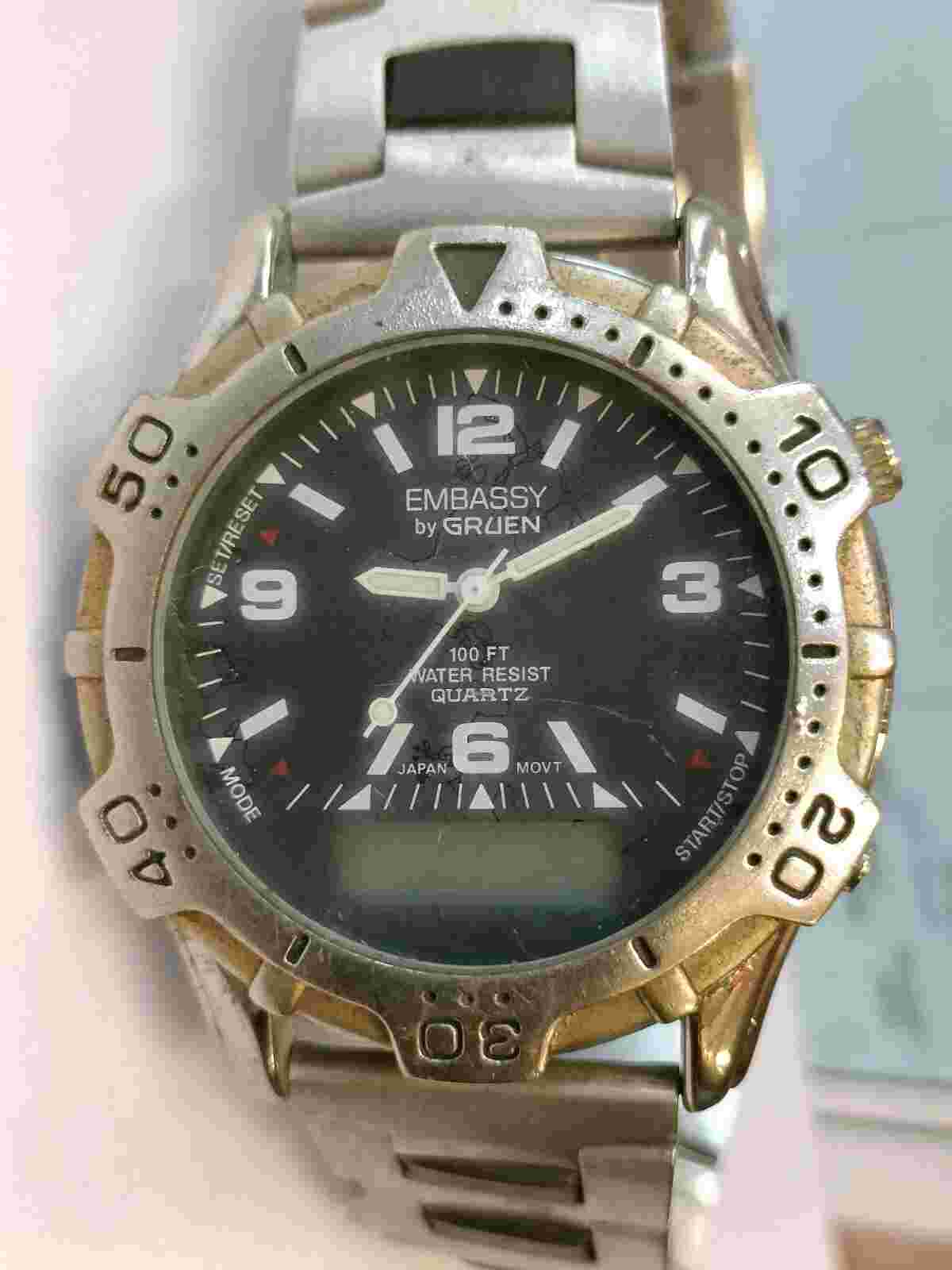 NOT WORKING, REPAIR SPARE PARTS PURPOSE EMBASSY BY GRUEN ANA-DIGI QUARTZ GEM1924