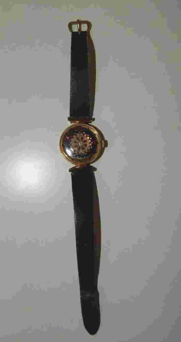 ERNST BOREL Cocktail Kaleidoscope Manual 17 Jewels Swiss Watch Black Leather