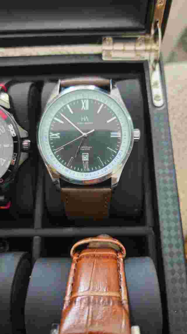 Henry Ashton Perpetual Classic Mens Watch 42MM Black Dial Brown Bands Date